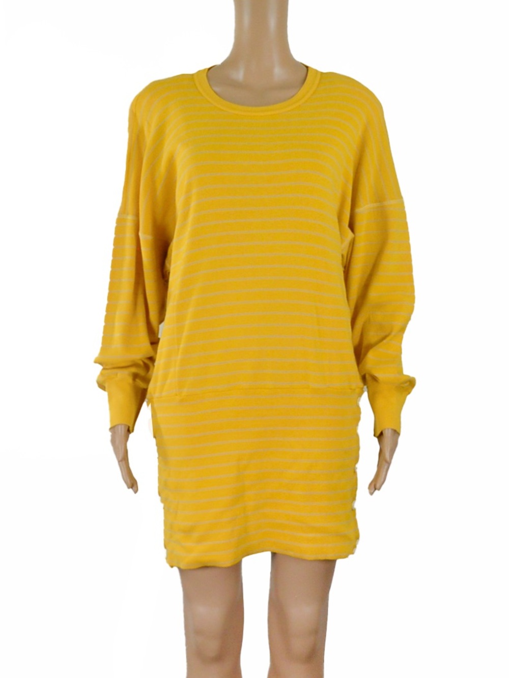 Vintage 80s Sonia Rykiel Paris Striped Knit Sweater Dress Yellow Tunic Archival
